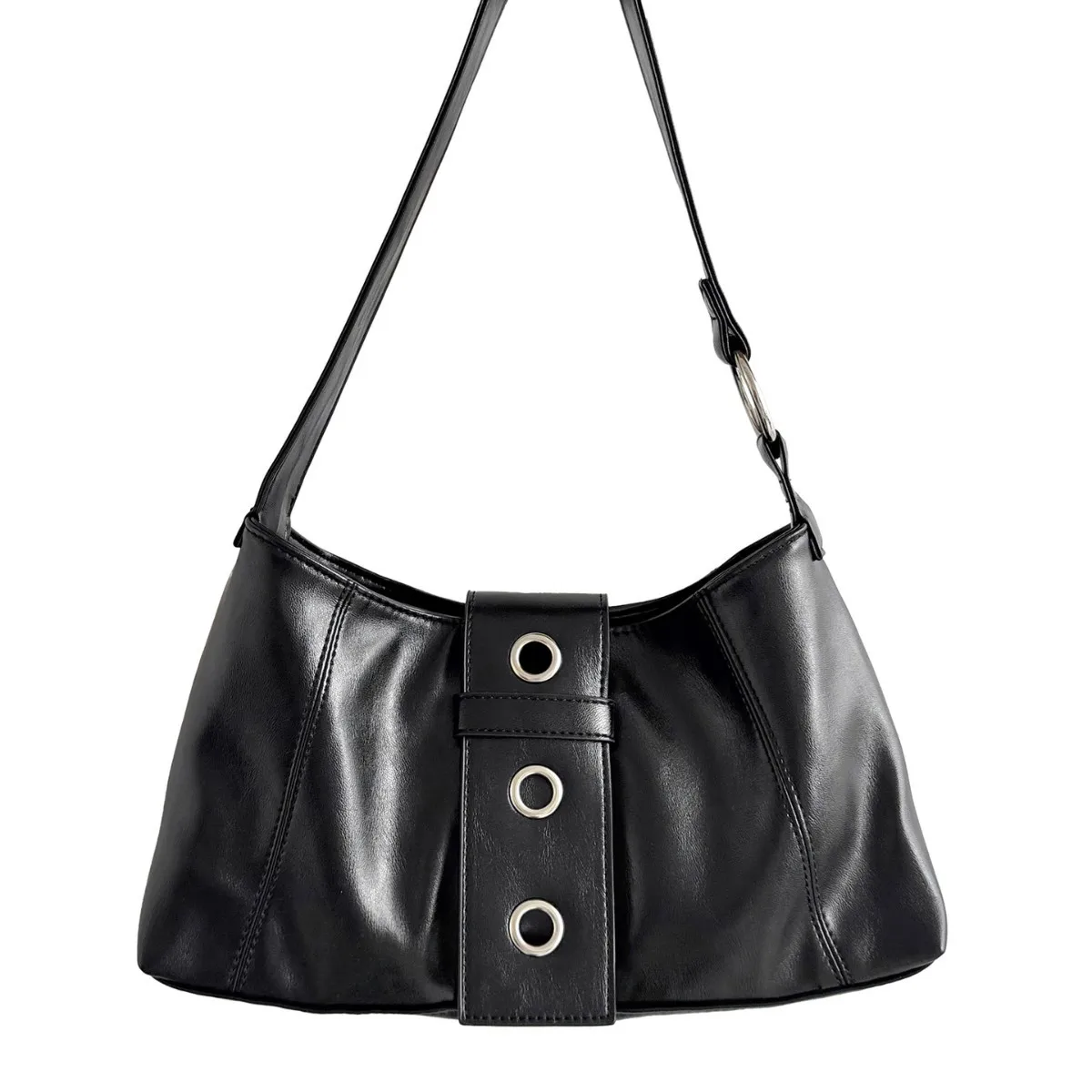 Retro Large Capacity Underarm Bag for Women Summer New Versatile Rivet One Shoulder Bags Soft PU Wide Shoulder Strap Handbags