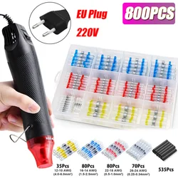 Waterproof Heat Shrink Solder Seal Wire Splice Terminal Kit with Hot Air Gun - 50/400/800 PCS (800pcs Gun(EU 220V))