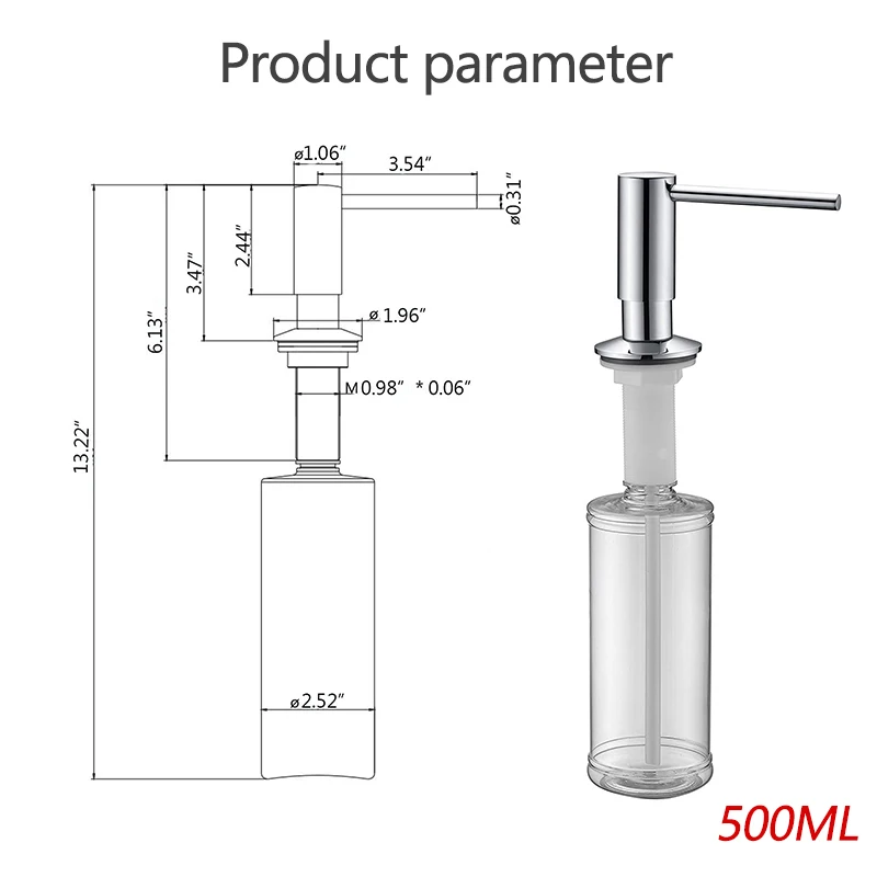 500ml kitchen sink soap dispenser Black dispenser Liquid soap Brass pump head Liquid soap bottle Hand pressed sink counter liqui 6