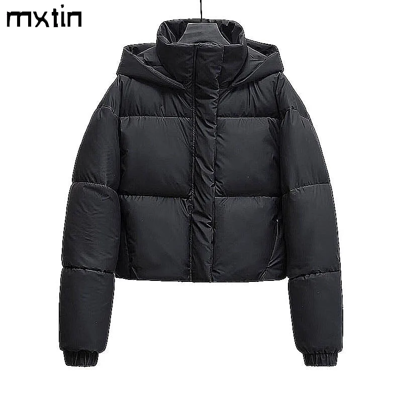 

Women's Winter Jackets Vintage Black Hooded Short Cotton Padded Coats Fashion Thick Parkas Female Korean Outerwears Casual Tops