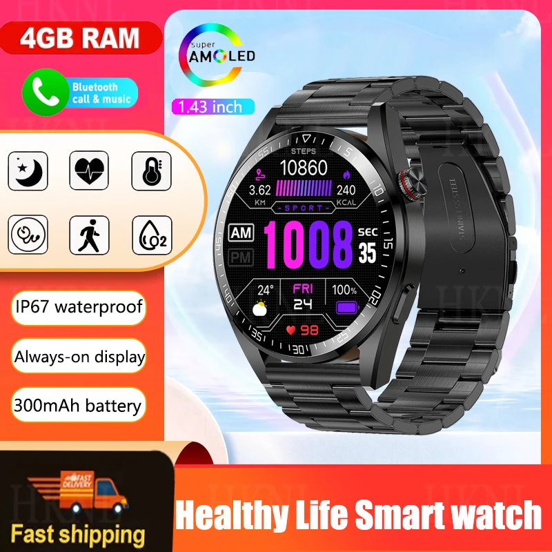

Smart Watches 4G RAM 466*466 Screen SmartWatch Men Always Display The Time Bluetooth Call Local Music Smartwatch For Android ios