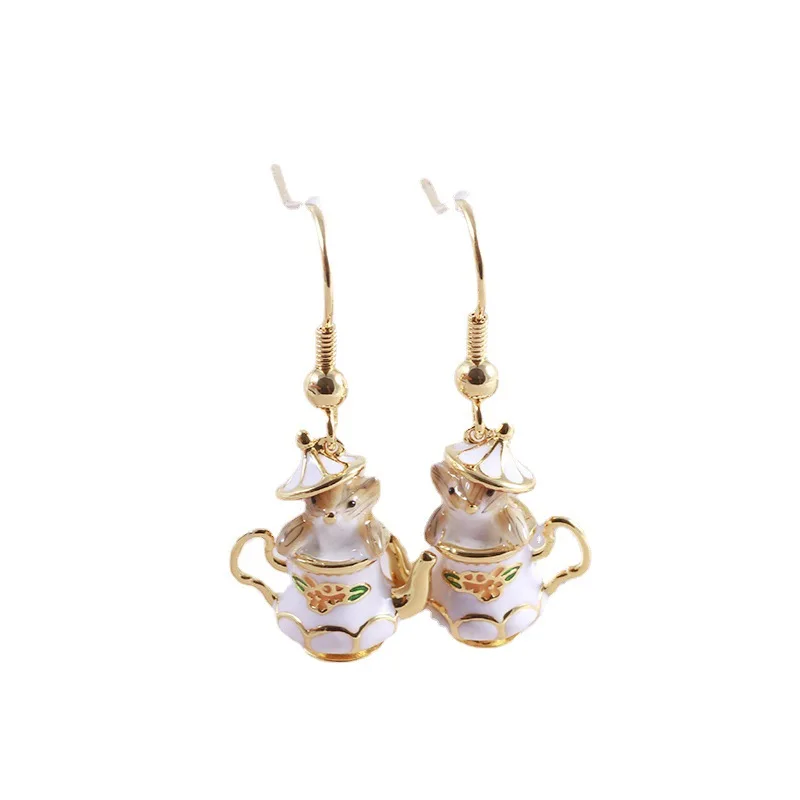 European and American enamel glaze color cartoon fun tea cup cute and cute little mouse earrings