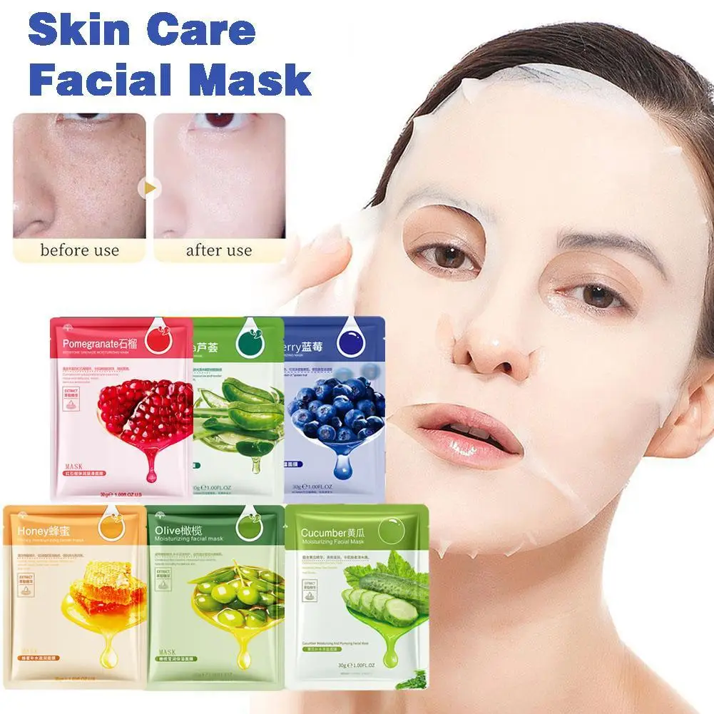 

1pcs Skin Care Sheet Mask Aloe Olives Pomegranate Seaweed Tea Korean Mask Facial Face Batch Mask Green Care E7G8