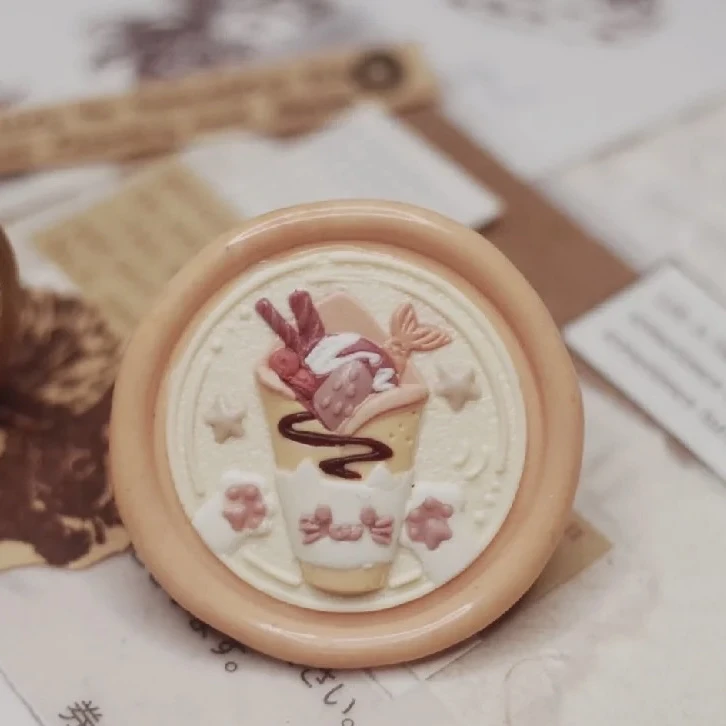 Sweet Series Fire Seal Stamp Relief Head Panda Paper Cup Cake Series Strange  Milk Tea Precision Copper Head Stamp