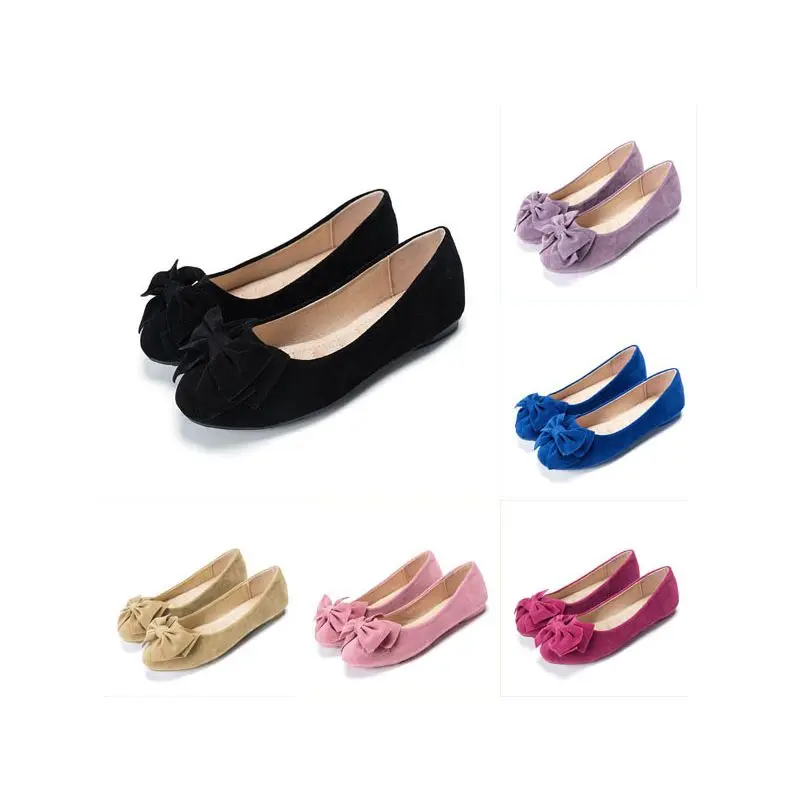 Women's Shoes Round Head Frosted Bowknot Casual Dressy Flats Slip On 36-43