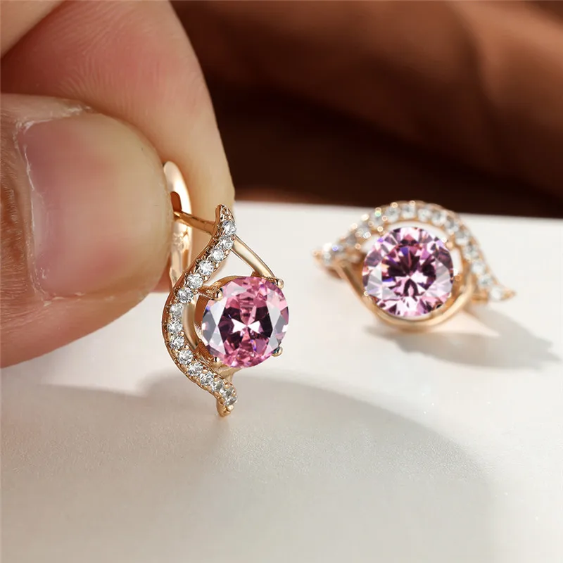 Purple Crystal Round Stone Earrings Trendy Multicolor Zircon Hoop Earrings Vintage Gold Color Wedding Earrings For Women Jewelry
