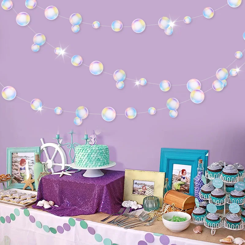 3M Bubble Garlands Kids Mermaid Birthday Party Decoration Hanging Banner Under The Sea Ocean Party Supplies Baby Shower Wedding