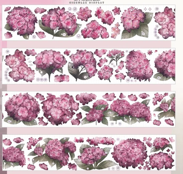 

5M Pink Flower Shiny PET Tape Journal Background Washi Decorative Stickers