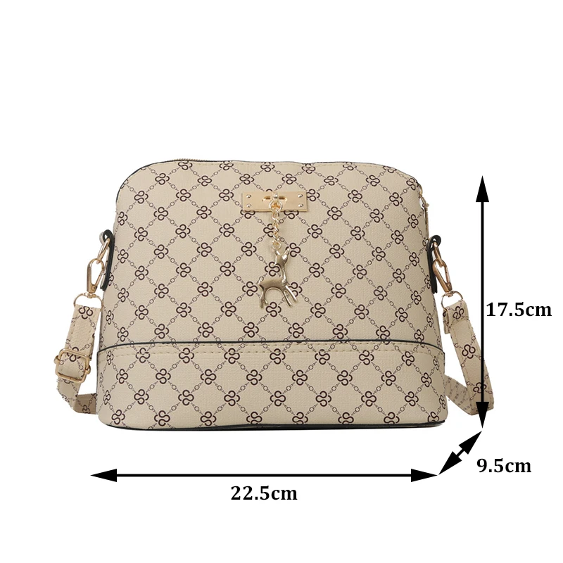 Retro Print Crossbody Bag For Women PU Leather Versatile Small Shoulder Handbag Purse Ladies Luxury Design Shell Messenger Bag