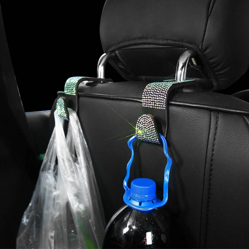 2PCS Car Seat Back Hook Diamond Bling Rhinestones Hanger Auto Back Universal Headrest Mount Storage Holder Car Interior Accessories 