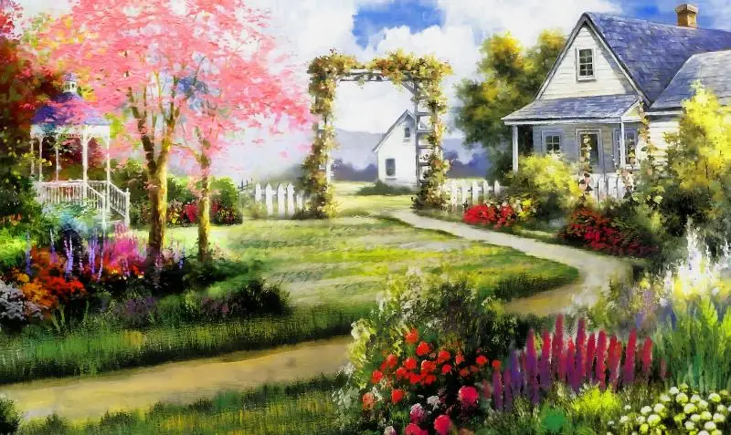 Custom Art Photo Mural Wallpaper for Living Room - American Countryside Garden Design