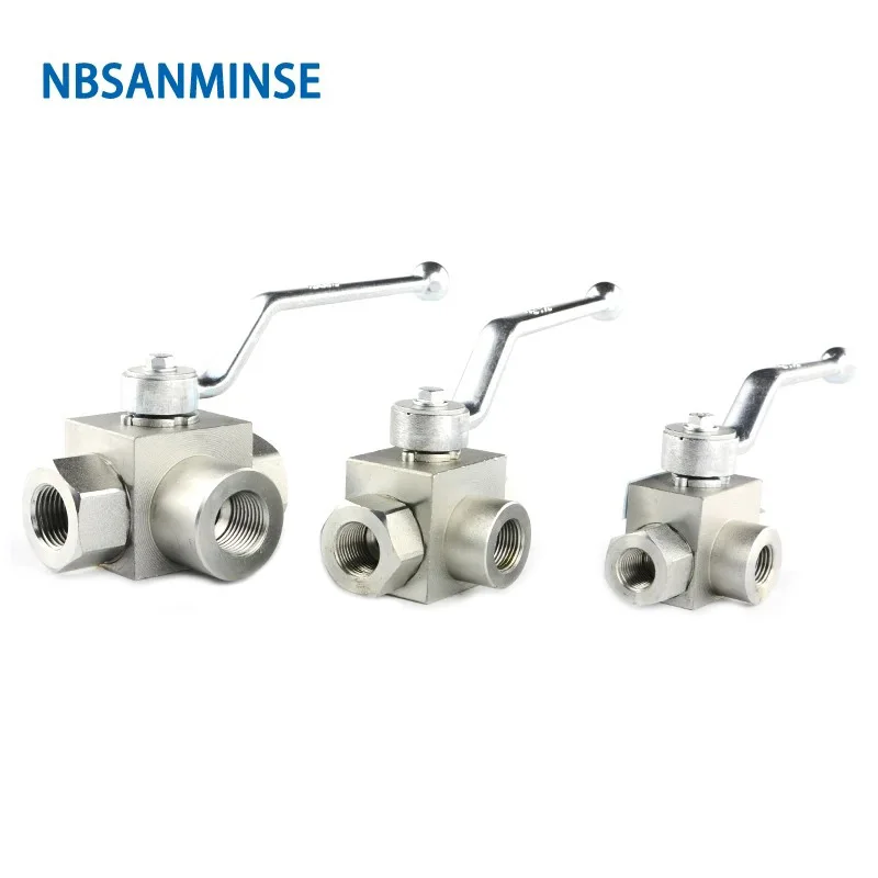 NBSANMINSE 1Pc Hydraulic High Pressure Ball Valve 3 Way Male Thread KHB3K-G 1/4 3/8 1/2 31.5Mpa Carbon Steel Industry Tool