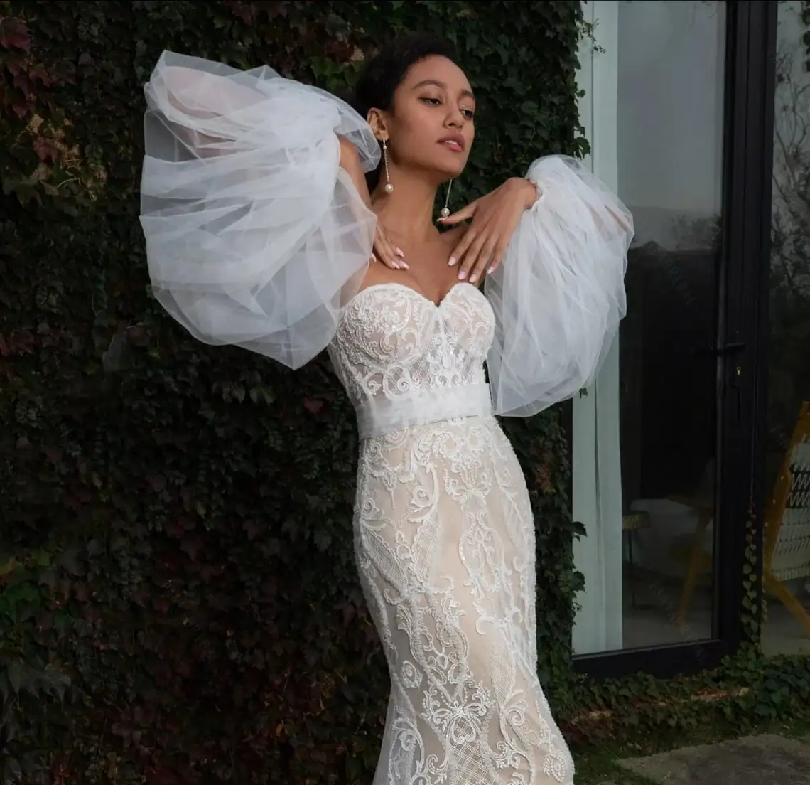 Long Sleeves Wedding Accessories Puffy Full Sleeves Tulle Bride Gloves Transparent gloves Bridal Accessories