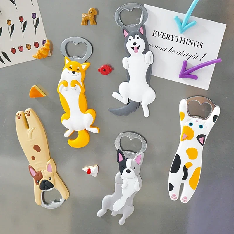 Magnetic Fridge Magnets Magnetic Fridge Stickers Refrigerator Decor Magnetic Refrigerator Bottle Opener Cartoon Akita Bullfight Cat Dog Beer Bottle Opener Ccat Magnetic Refrigerator Decoration