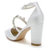 Thick Heel Lady Satin Evening Dress Shoes Pointed Toe with Crystal Strap Middle Ankle Strap Bridal Wedding Party Cocktail Lady 4