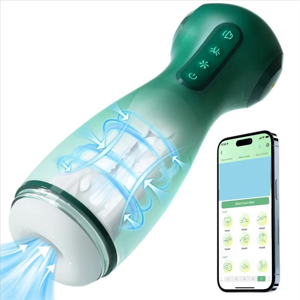 Smart APP Control Pleasure Cup for Men 6 Suction Clamp Vibration Modes Voice Interaction 9 Patterns Magnetic Charging Tech Toy