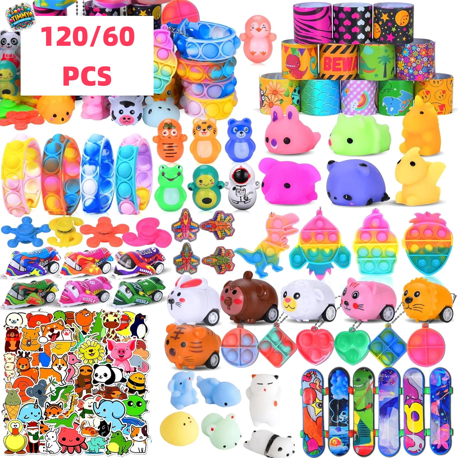 60/120 Pcs Pop Party Favor Toys for Kids Fidgot Goodie Bag Stuffers Treasure Box Toys Pinata Filler Gifts Classroom Prize