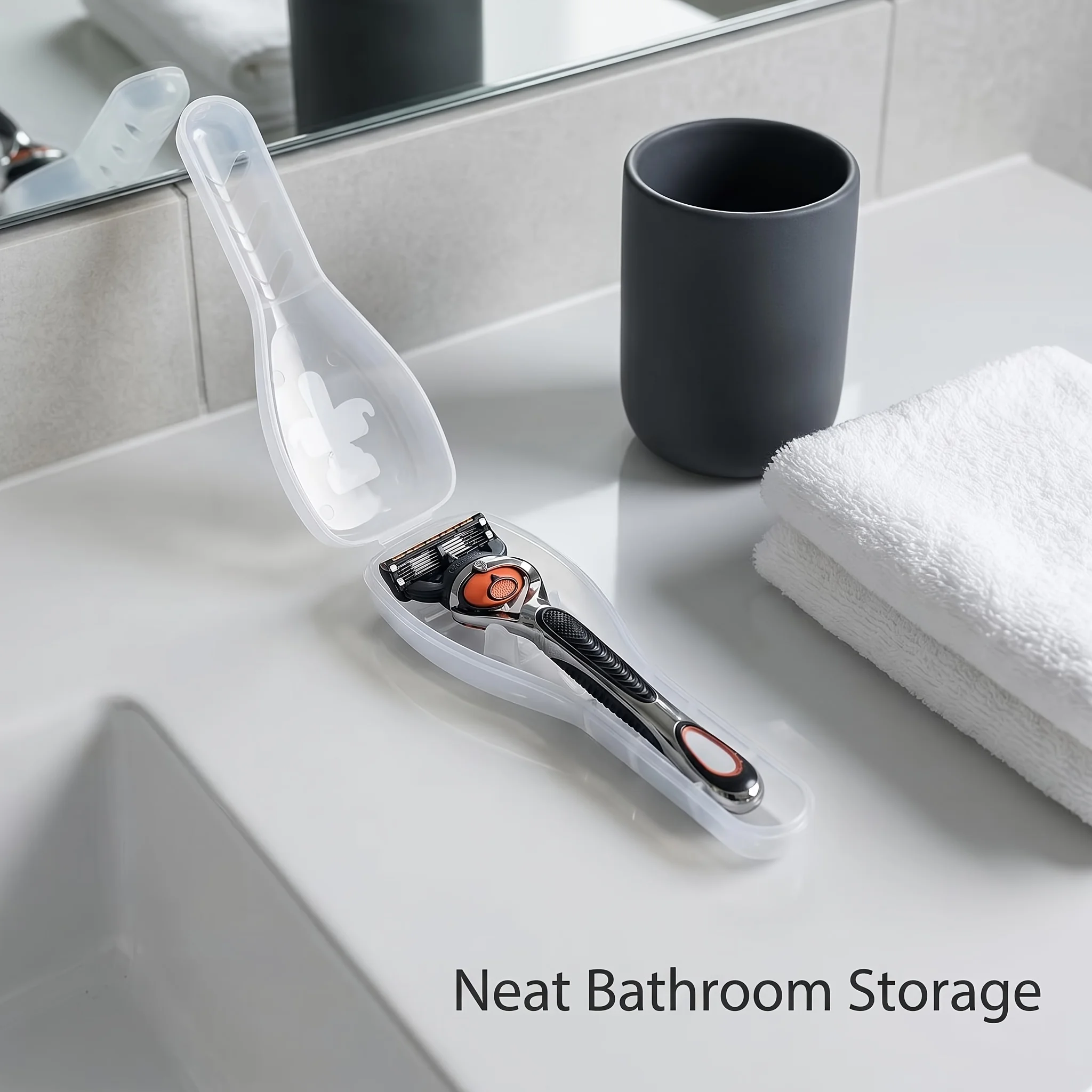 Compact Razor Case with Cleaning Brush - Durable, Lightweight, Dustproof, Transparent Travel Accessory