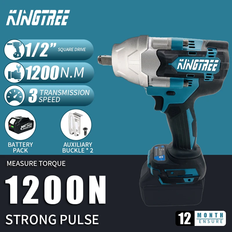 

Kingtree 1200 N.M Torque Brushless Electric Impact Wrench 1/2 Lithium-Ion Battery For Makita 18V Battery Home DIYS