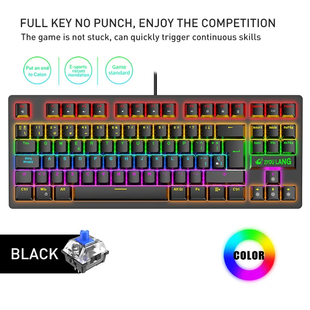 Teclado mecánico español de 88 teclas, teclas USB con cable, teclados  mecánicos para juegos, interruptor azul retroiluminado de Color para PC,  escritorio y portátil - AliExpress