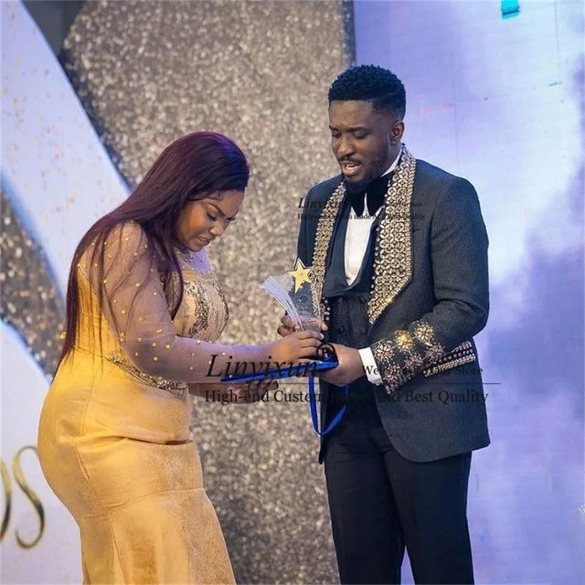 

Роскошные золотые драгоценные камни свадебные костюмы для мужчин из 3 частей с бисером мужские деловые бриллианты для жениха блейзер для банкета жаккардовый пиджак для выпускного вечера