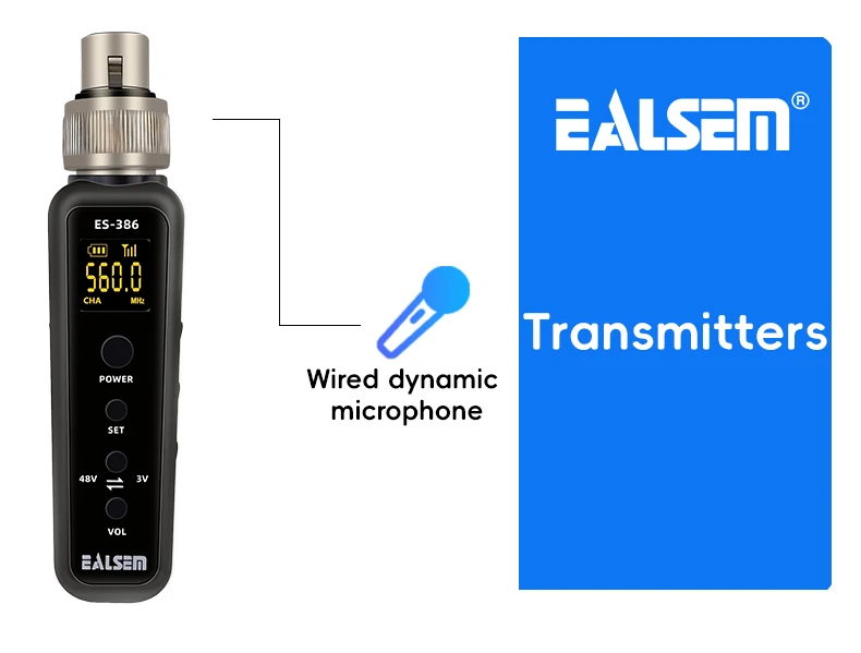 EALSEM 386 UHF Wireless Microphone Converter XLR Transmitter and Receiver Microphone Wireless System for Dynamic Microphone