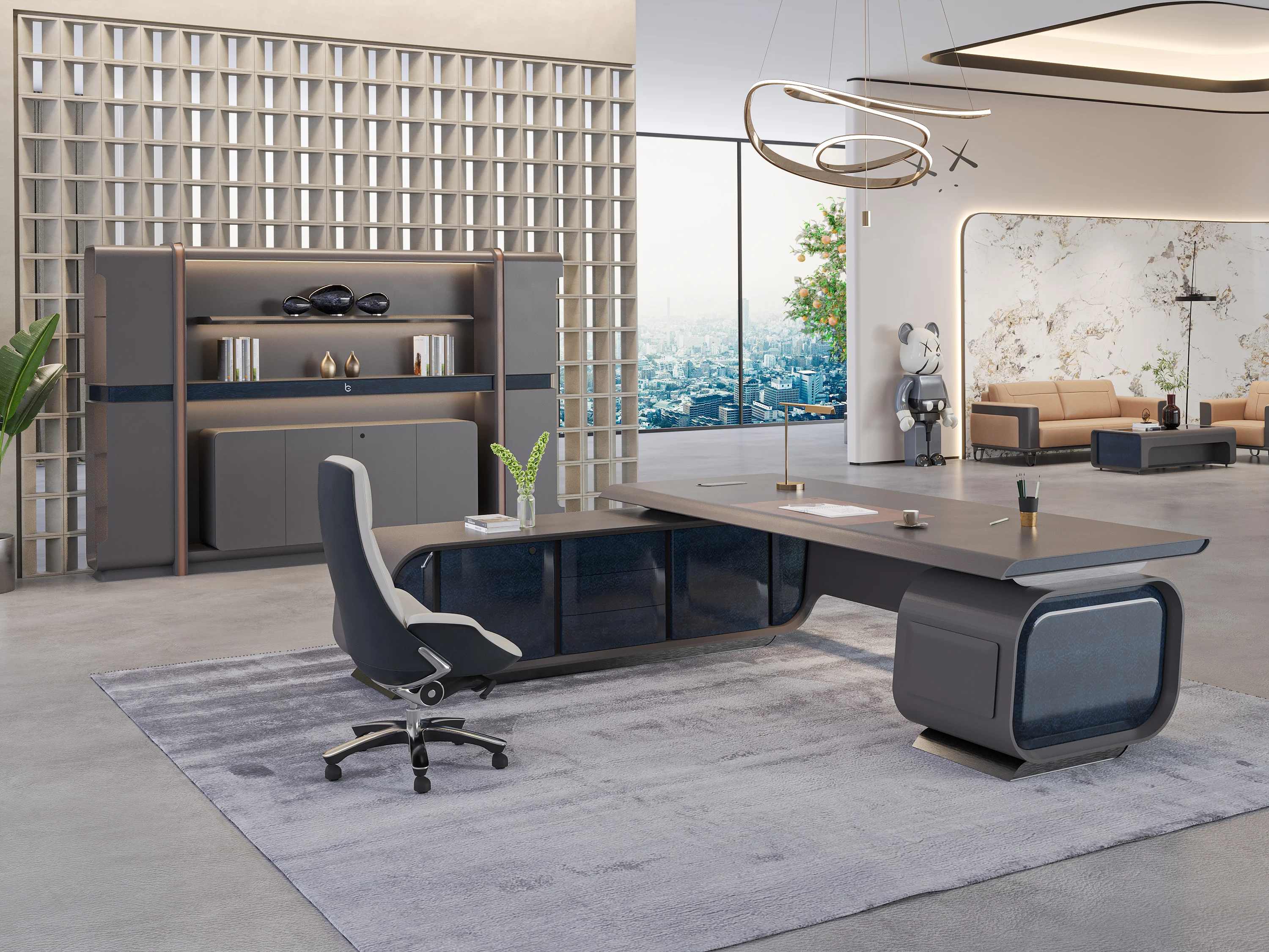 Exhibition Popular Modern Wooden Executive Desk L-shaped Luxury Desk (for Ceos) Foshan Factory