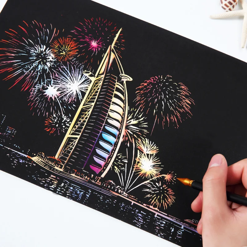 A4 Colorful Multi-city Night Scene Happy Scratch Painting DIY Creative Handmade Gifts for Girlfriends' Parties 3
