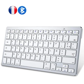 프랑스어 AZERTY 레이아웃 블루투스 키보드, 가벼운 휴대용 슬림 무선 키보드, 아이패드 iOS 안드로이드 윈도우 스마트 TV용