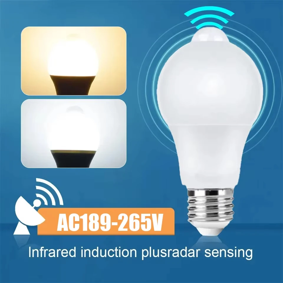 Motion Sensor Light PIR Motion Sensors Light Microwave Radar Detection LED Light Bulb 220V E27 12W Radar Motion Induction Lamp For Home Stairs motion sensor light