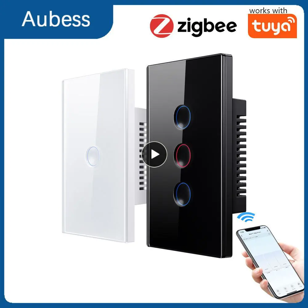

Умный выключатель Tuya ZigBee US, не требует нейтрального провода, вогнутая текстура 2.5D, Типоразмер 120, зеркальный выключатель, работает с Alexa Google Home