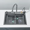 Dark Grey Nano Kitchen Sink Above Mount Washing Basin Chopping Board 304 Stainless Steel Single Grey Kitchen Sink Kitchen Faucet 4