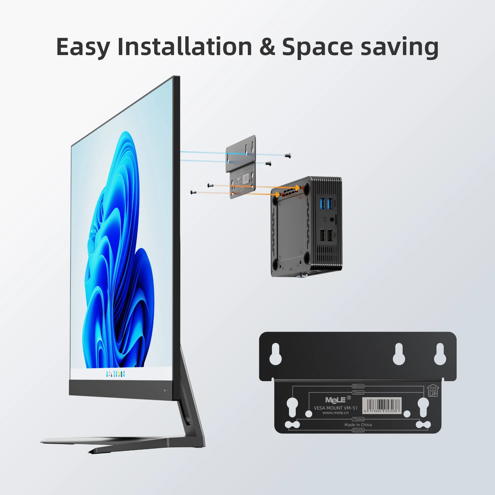 MeLE Quieter HD3 Fanless Mini PC Windows 11 Pro Celeron N5105 8GB 128GB Industrial IoT Computer, SSD HDD Gigabit Ethernet PXE 4K 6