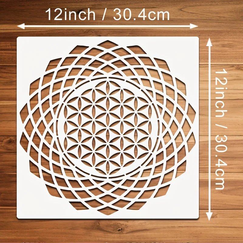 4개입 11.8 x 11.8인치 만다라 스텐실, DIY 벽 캔버스, 패브릭, 가구 장 기하학적 꽃무늬 템플릿 페인팅용