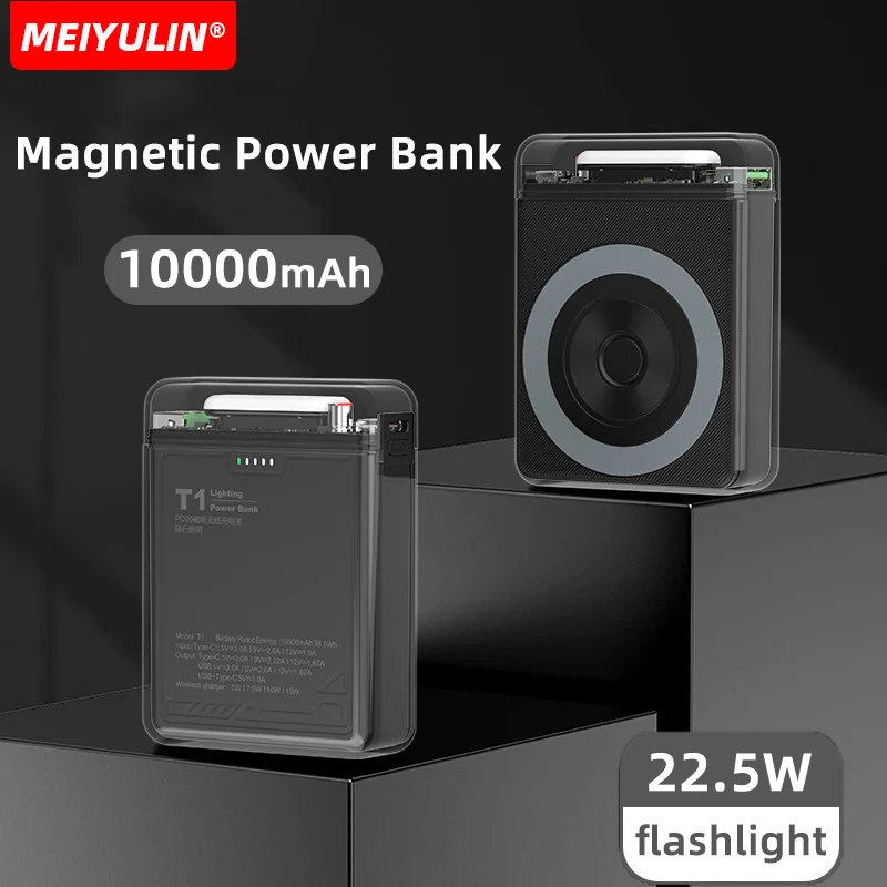 

10000mAh Portable Wireless Power Bank USB C PD20W 22.5W Fast Charger Magnetic External Spare Battery For iPhone Samsung Xiaomi