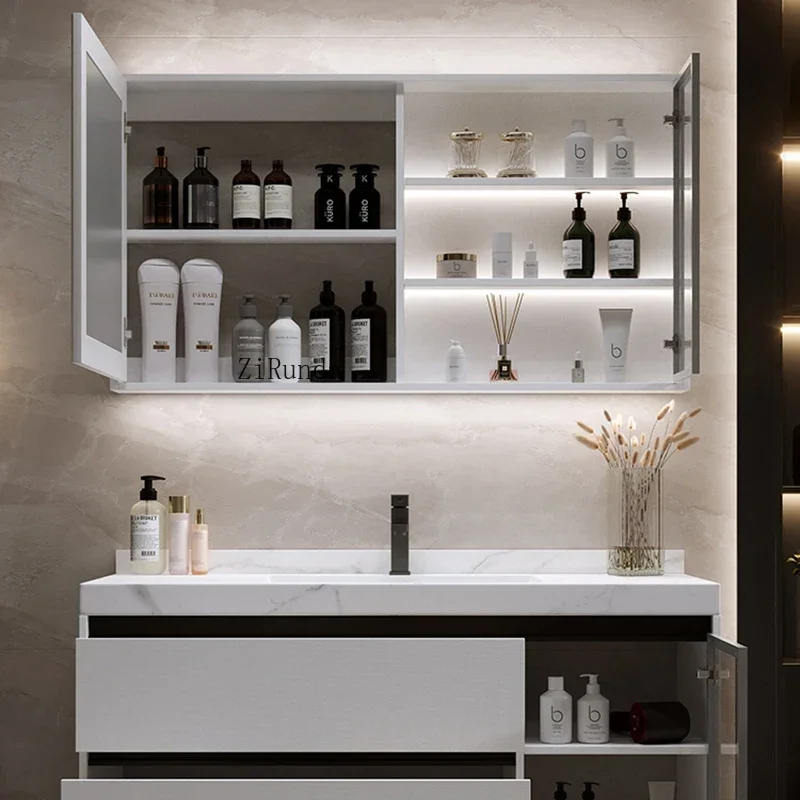 Nordic Simple Bathroom Cabinets Multifunction Wall-mounted Vanity with Sink Smart Mirror Cabinets Furniture Arredo Bagno FYBC