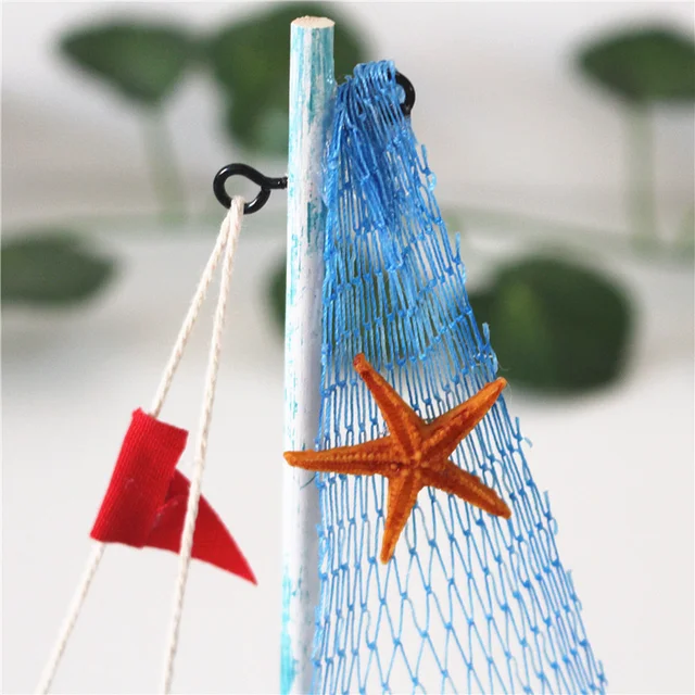 Fa Kék Vitorlás Csónak Dekoráció Földközi -Stílusú Tengeri Kézművesség Díszek Díszítésére Otthoni Party Dekorációk 15 Cm -Re - Image 4