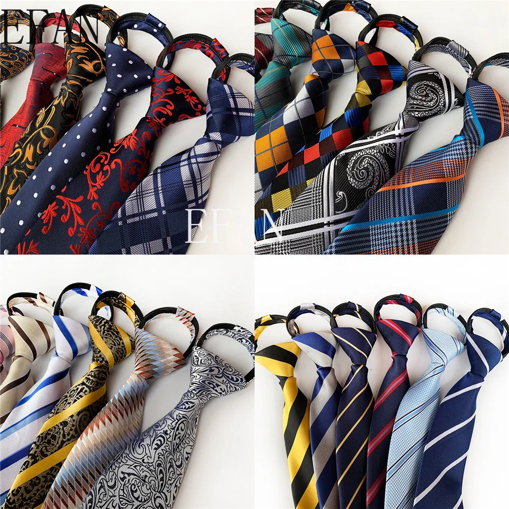 8CM Men's Fashion Lazy Zipper Pre-tied Neck Ties Paisley Floral Plaid Striped Dots Ties Gentleman Party Dress Wedding Necktie new paisley zipper ties for men 8cm neck tie solid striped polka dots silk neckties men s automatic zipper tie blue lazy ties