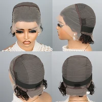 Perruque bouclée perruques de cheveux humains 8 pouces court Bob coupe lutin perruque de cheveux humains brésiliens noir Afro crépus 13 × 4 perruques avant de dentelle pour les femmes 6
