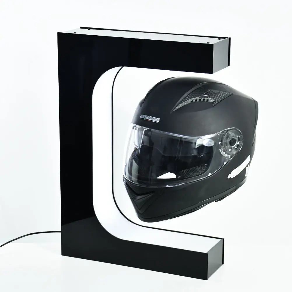 아크릴 자석 부양 헬멧 스탠드 자석 부양 디스플레이 회전하는 플로팅 헬멧 디스플레이 랙 LED 조명 포함