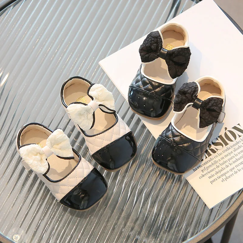 Zapatos de princesa para niña, calzado informal con lazo, Mary Jane, suela suave, cuero pequeño a la moda, Tacon, Primavera