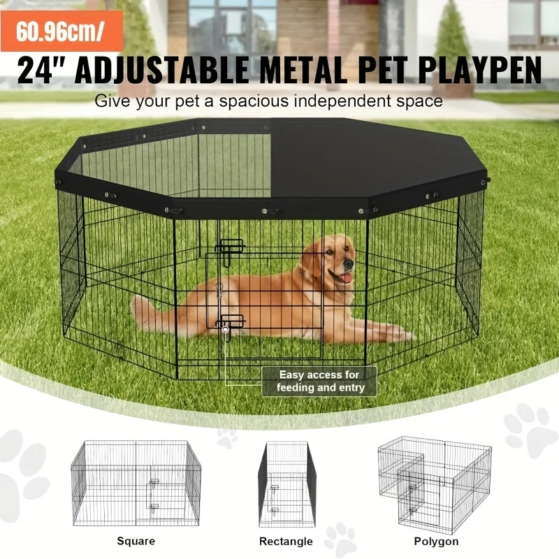 

Dog Playpen, 8 Panels Foldable Metal Dog Exercise Pen with Top Cover, 24 Pet supplies for dogs Dog car seat bed Pet car seat car