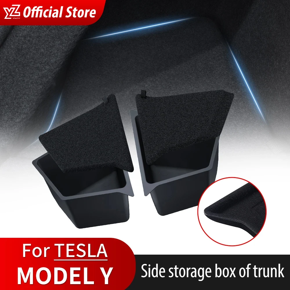 YZ For Tesla Model Y RWD 2021-23 Car Trunk Side Storage Box  Hollow Cover Organizer Flocking Mat Partition Board Stowing Tidying for tesla model y 2022 accessories front trunk mat xpe trunk mat upper layer water proof trunk mat lower layer 2021