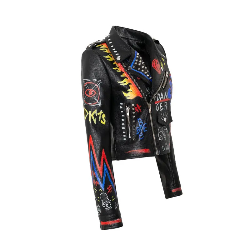 

Женская мотоциклетная куртка из ПУ кожи, с заклепками