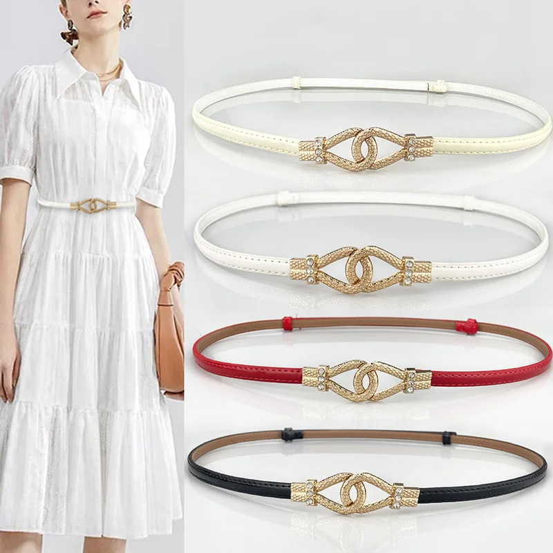 New Adjustable Patent Leather Fashion Women Thin Belt Imitation Pearl Rhinestone Flower Buckle Versatile Dress Sweater Waistband