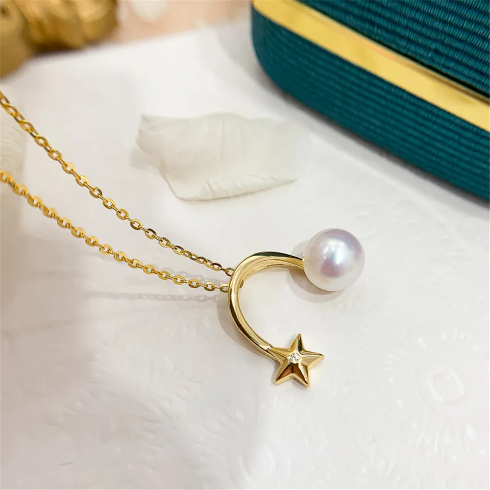 

DIY Pearl Accessories S925 Sterling Silver Pendant with Empty Star Style Necklace Pendant Silver Jewelry with 6-8mm Bead
