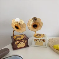 Retro Vintage Golden Record Gramophone Music Box Eight-tone Box Living Room Porch Decoration Ornament Birthday Gift 2