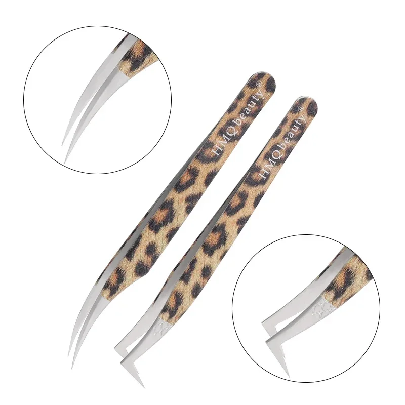 Leopard Pattern Stainless Steel Eyelash Tweezers Set