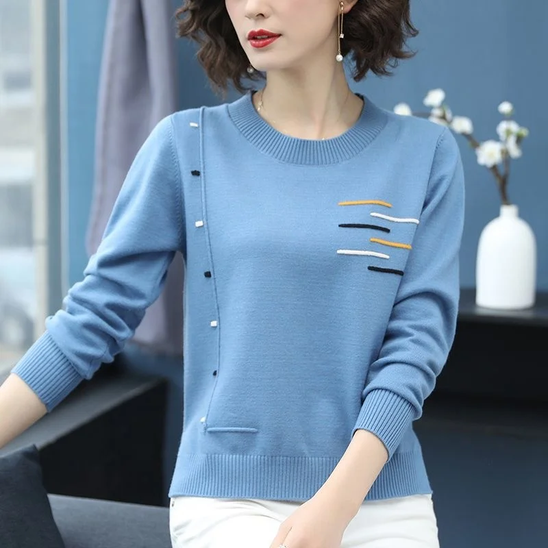 

Women Knitted O-neck Sweater 2023 Autumn Winter Pullover Top Casual Loose Solid Sleeve Female Bottoming Jumper Tops A16