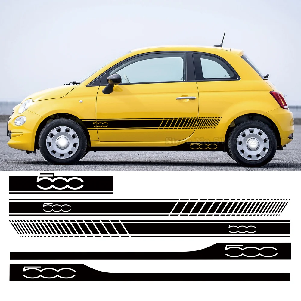 Car Door Side Stripes Gonna Hood Cover Stickers Vinile Body Kit Decalcomanie Per Fiat 500 Abarth 595 695 500C 500E Accessori Vintage